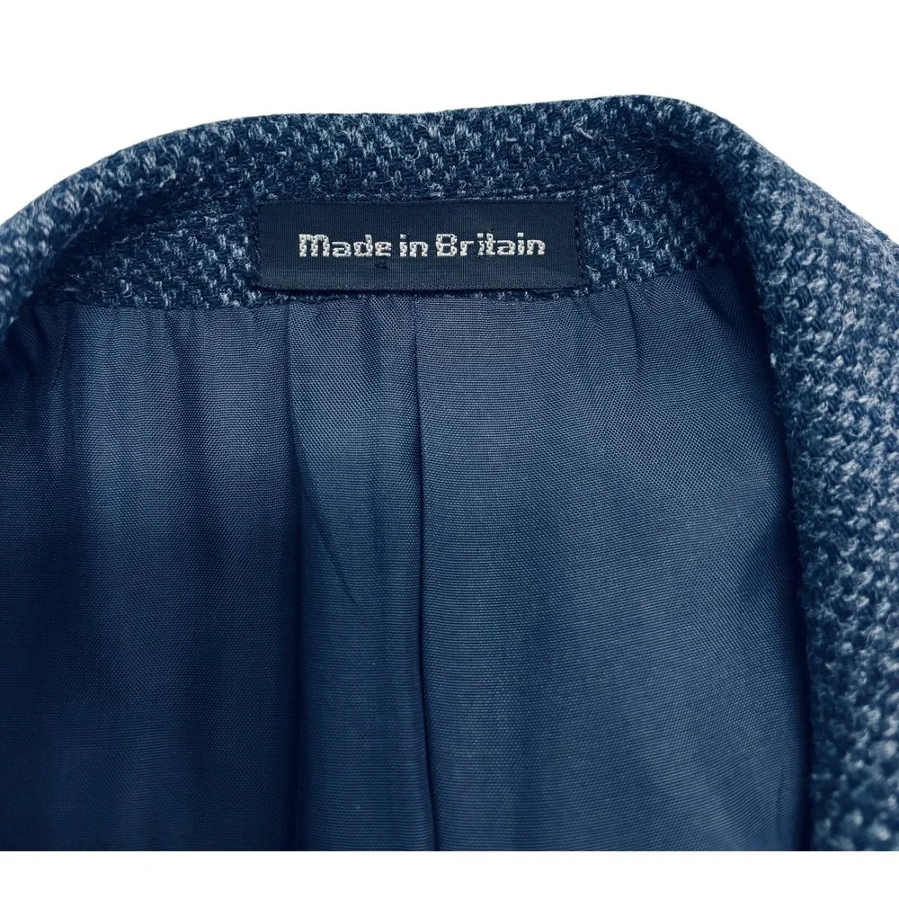 vtg Austin Reed 44R Navy English Tweed‎ Blazer Jacket Sport Coat Mohair Alpaca